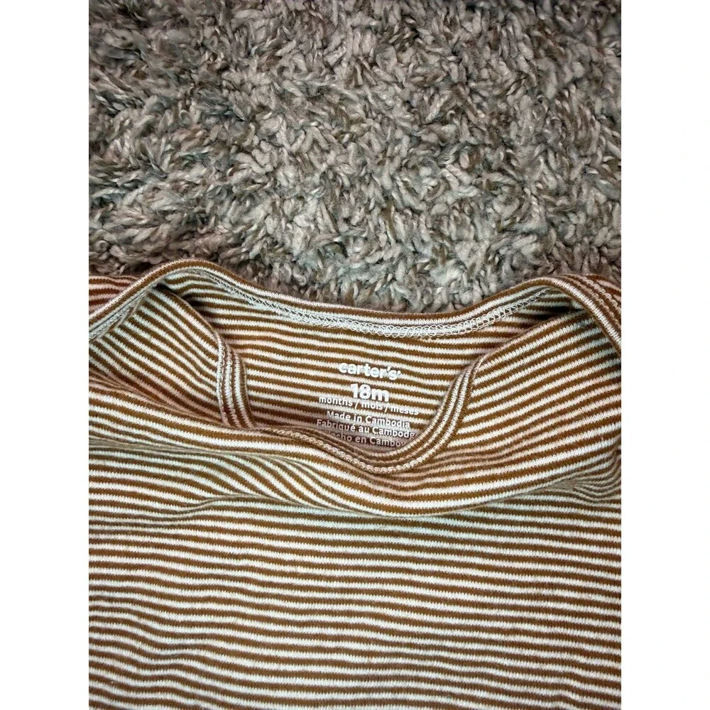 Carter’s Baby Brown White Stripe Bodysuit 18M Short Sleeve Snap Bodysuit